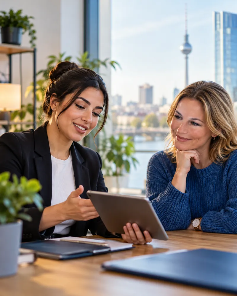 Beratungsgespräch mit Tablet im Büro